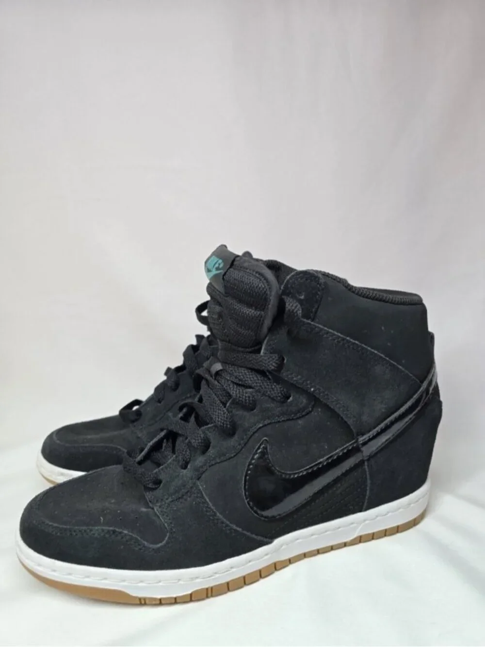 Nike Dunk Sky Hi Hidden Wedge Heel Womens Sneakers Black Suede 644877-011 Size 9